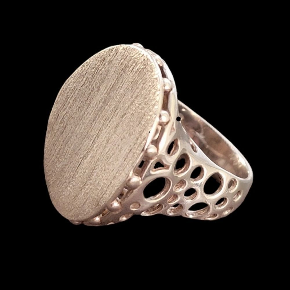 Designer Paola Valentino Sterling Signet Satin Large Openwork Statement Ring